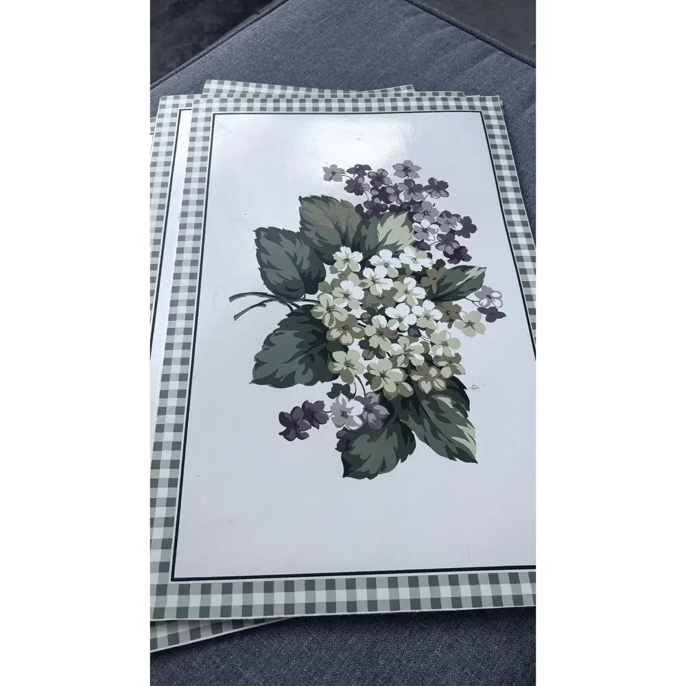 6 Martha Stewart Hydrangea Vinyl Placemats Floral 1997 Cottage